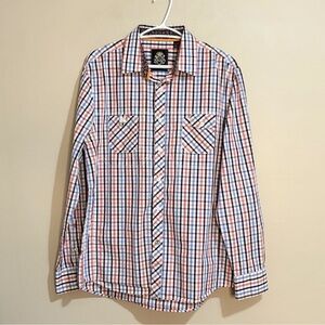 English Laundry White Blue & Red Plaid Cotton Button Up Dress Shirt